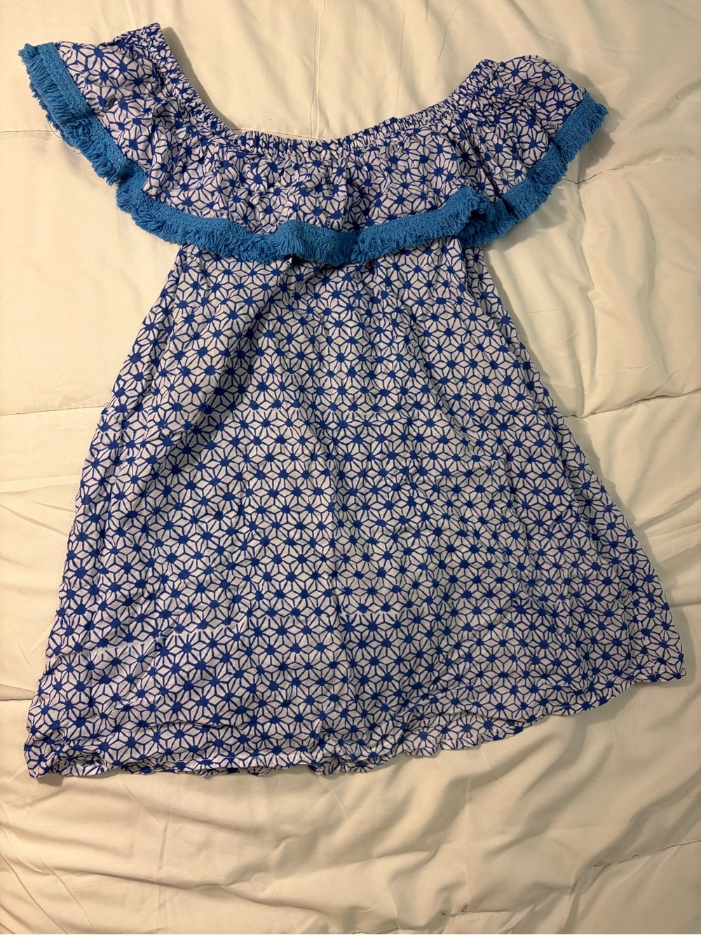 Roberta Roller Rabbit Blue and White Elastic Waist Geometric Blouse
